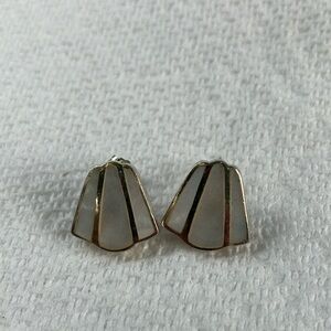 Lovely Sterling Silver and Mother of Pearl Geometric Stud Earrings